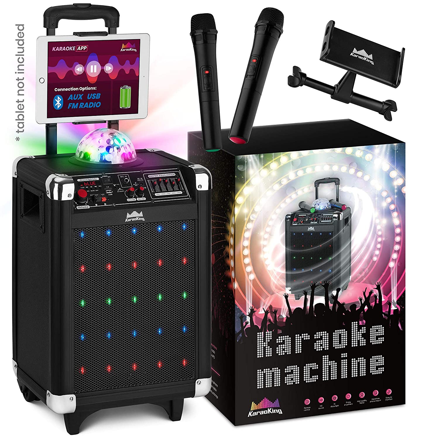 Karaoke Machine for Kids & Adults – 2019 New Wireless Microphone Speaker with Disco Ball, 2 Wireless Bluetooth Microphones