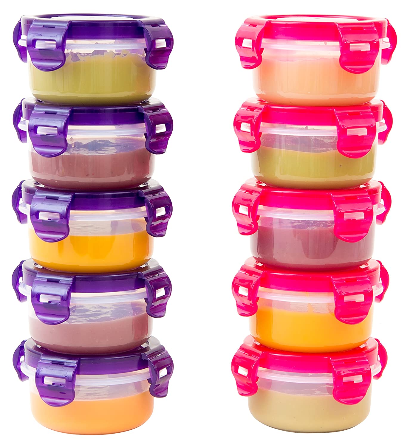 Elacra Baby Food Storage Freezer Containers [10-Pack, 3.4 oz] BPA-Free Airtight Small Containers with Lids, Airtight, Pink and Purple