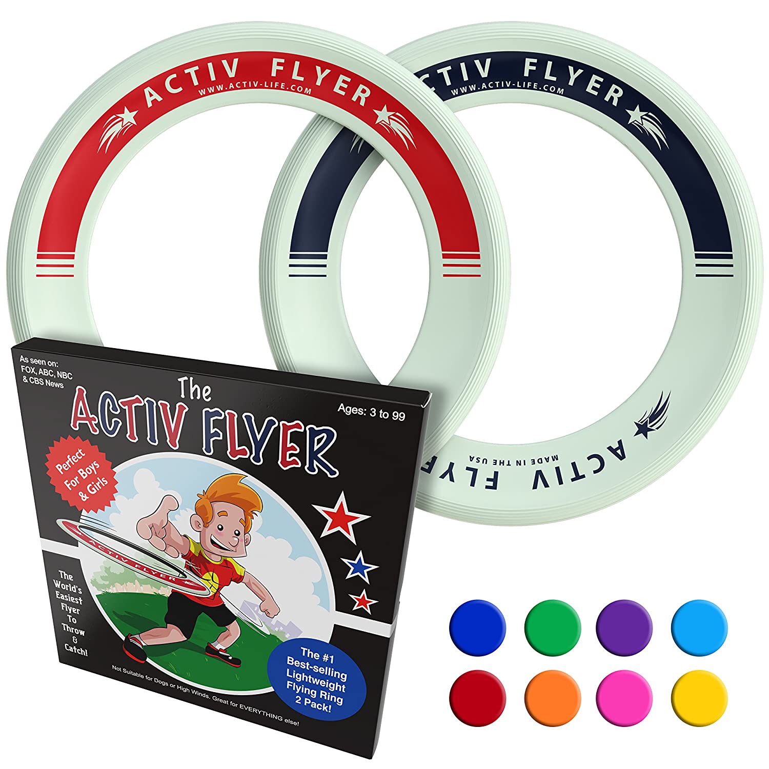 Activ Life Best Kid's Flying Rings [2 Pack] Fly Straight & Don’t Hurt - 80% Lighter Than Standard Flying Discs