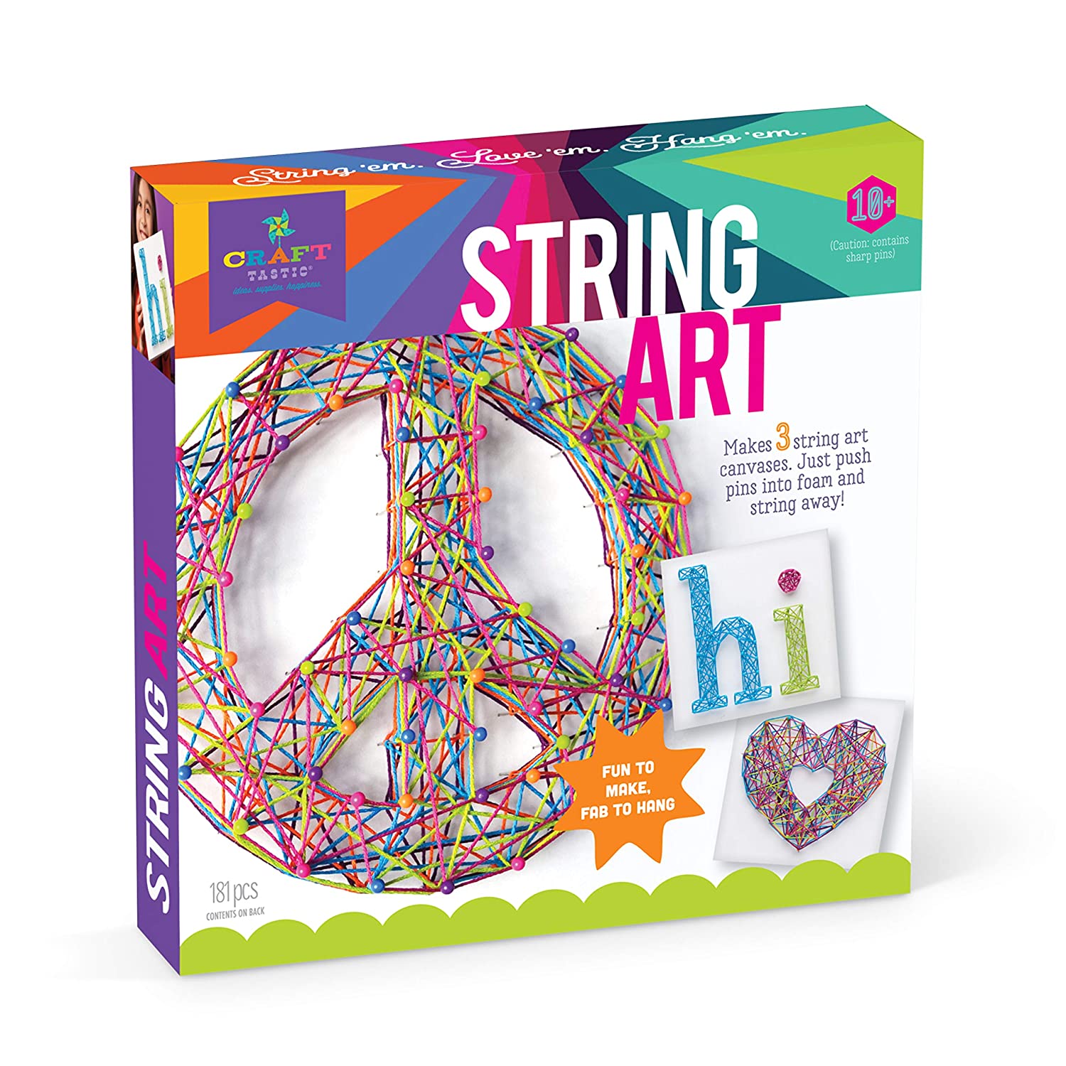 Craft-tastic – String Art Kit – Craft Kit Makes 3 Large String Art Canvases