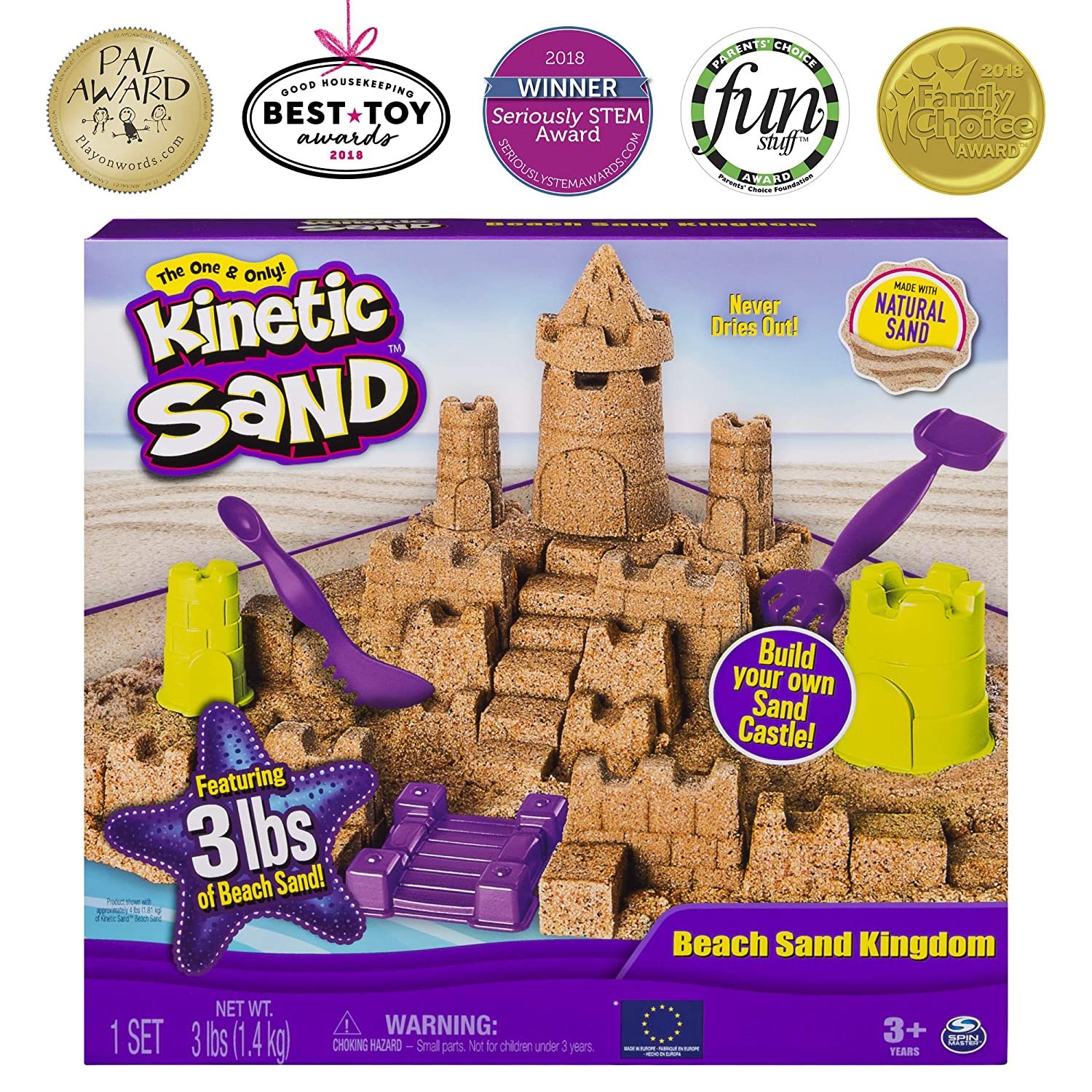 Kinetic Sand Beach Sand Kingdom Playset with 3lbs of Beach Sand, for Ages 3 and Up
