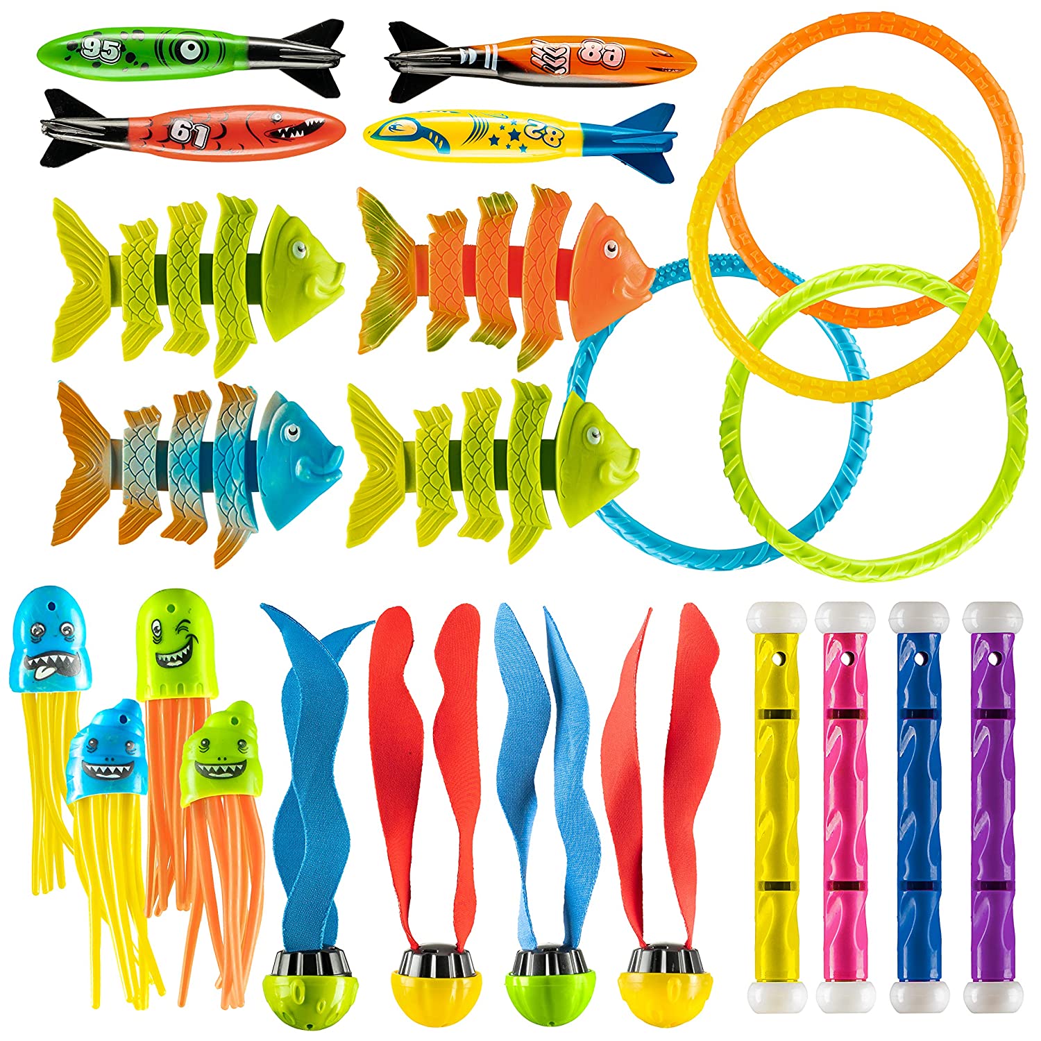 Prextex 24 Piece Diving Toy Set Summer Fun Underwater Sinking Swimming Pool Toy for Kids