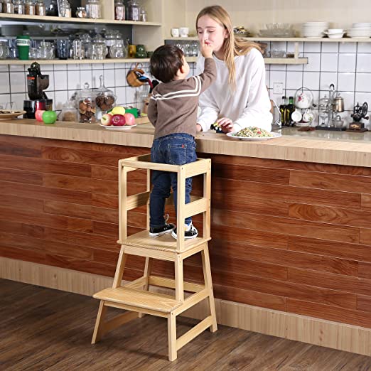 SDADI Kids Kitchen Step Stool with Safety Rail CPSC Certified - for Toddlers 18 Months and Older, Natural LT01N
