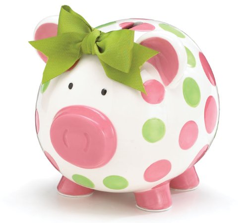 Burton & Burton Girls Pink & Green Circles Pig Piggy Bank