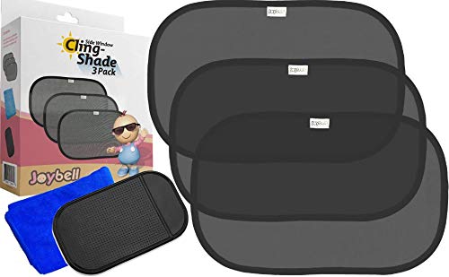 Car Window Shade 3 Pack by Joybell | 80 GSM Blocks 98% UV Light and Heat | Sun Shade for Baby, Kids, Passengers, Pets. | No Suction Cups | Easy to Install | Easy to Adjust