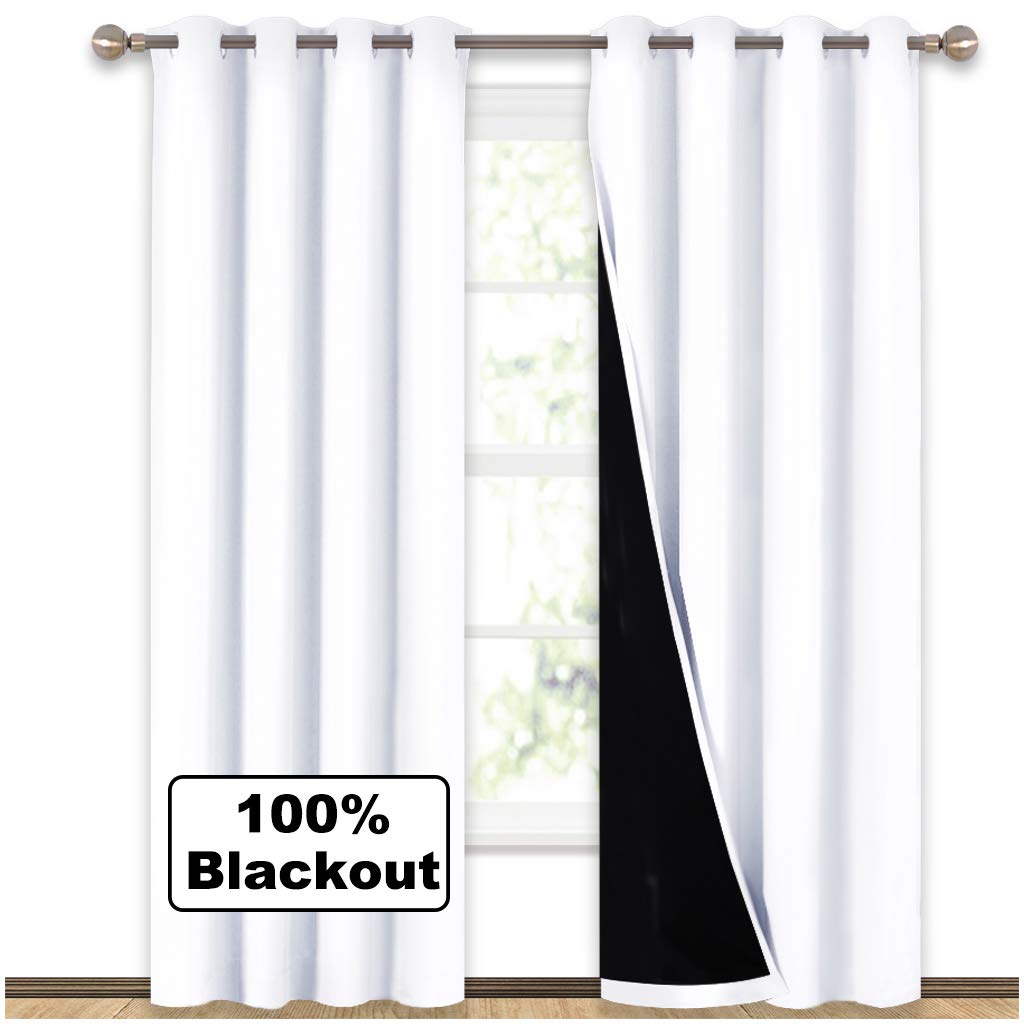 ETOWN 100% Blackout Window Curtain Panels, Heat and Full Light Blocking Drapes with Black Liner for Nursery