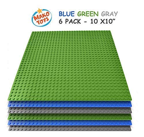Lego Compatible Baseplates 10" x 10" in Blue and Green, Works with Major Brick Building Sets, Wonderful Plate for Kids
