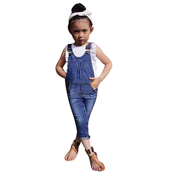 GoodLock Baby Girls Fashion Clothes Toddler Kids Denim Vest +Overalls Pants Outfits Set 2Pcs