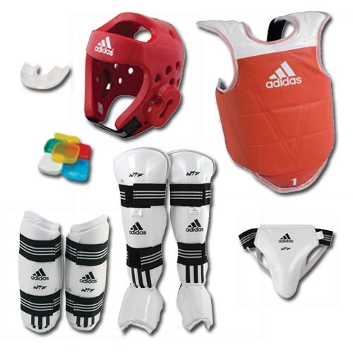 ADIDAS COMPLETE TAEKWONDO SPARRING GEAR SET WITH SHIN INSTEP - BLUE - child-large