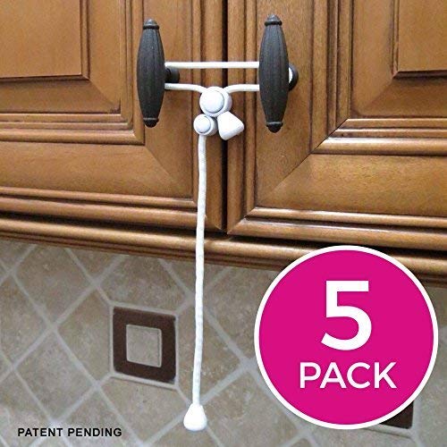Kiscords Baby Safety Cabinet Locks for Knobs Child Safety Cabinet Latches for Home Safety Strap for Baby Proofing Cabinets Kitchen Door RV No Drill No Screw No Adhesive / 5 Pack (White) (White)