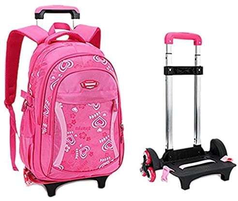 Fellibay Rolling Backpack Kids Backpack 3 Wheels Kids Trolley Schoolbag Girls Backpack with Adjustable Trolley
