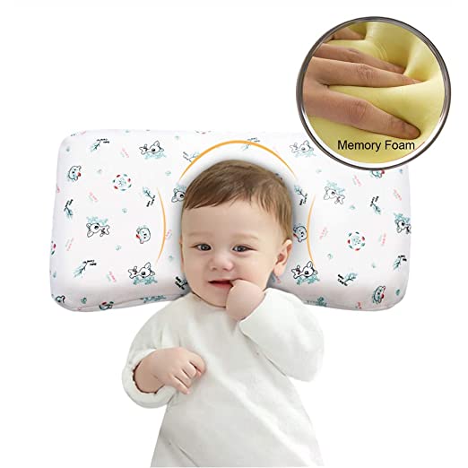 Baby Pillow Anti Flat Head，Mkicesky Memory Foam Infant Pillow for 0-2T Baby Girl and Boy