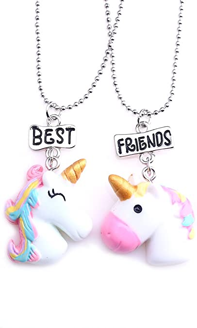 Best Friends Forever Unicorn Rainbow Friendship Necklaces Set for Kid Girls