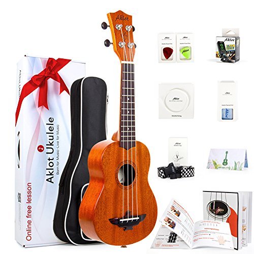 AKLOT AKS21 Soprano Ukulele Solid Mahogany Ukelele 21" Beginners Starter Kit