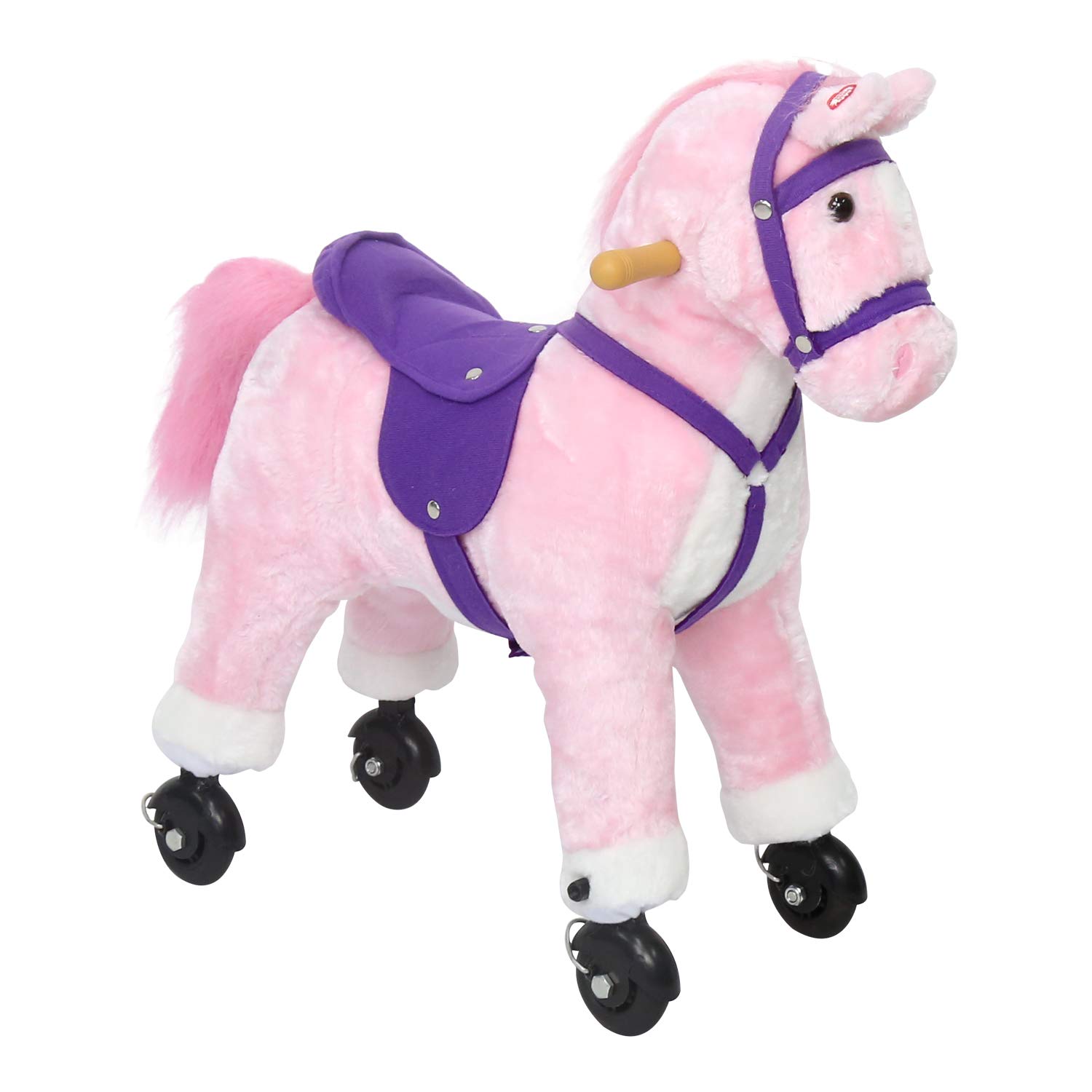 Kinbor Rocking Horse Plush Kids Baby Girls Boys Pony Rocking Horse Ride on Toy Walking Horse Children’s Day Birthday Gift with Wheels and Neigh Sound