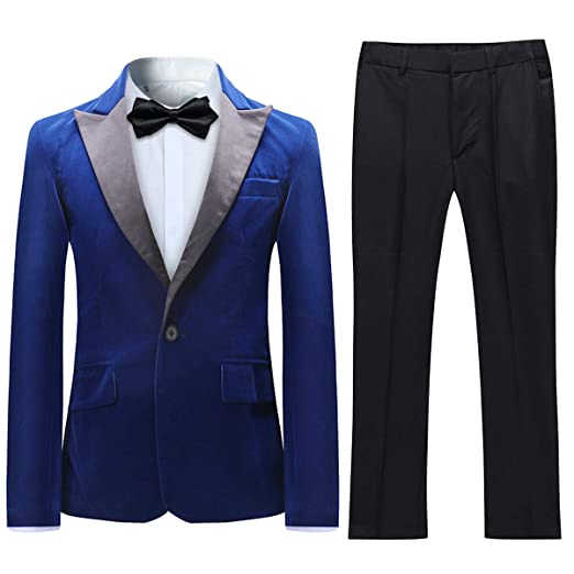 Boyland Boys Tuxedo Suit Velvet Peak Lapl Vintage 2 Pieces Slim Fit Jacket Pants Suit Set Prom Party