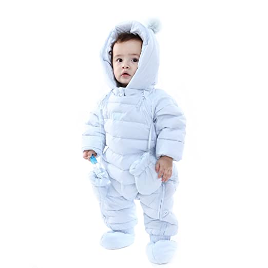 Bebone Newborn Baby Hooded Winter Puffer Snowsuit with Shoes and Gloves