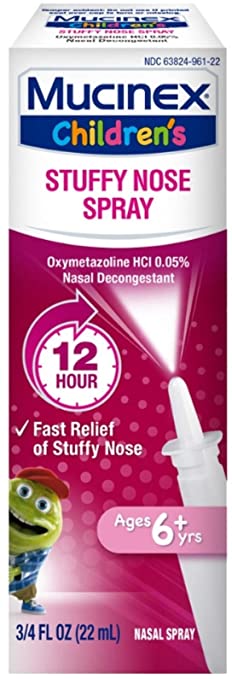 Mucinex Children's Nasal Decongestant Spray for 12 Hour Stuffy Nose Relief, with Oxymetazoline Hcl .05%, .75 oz