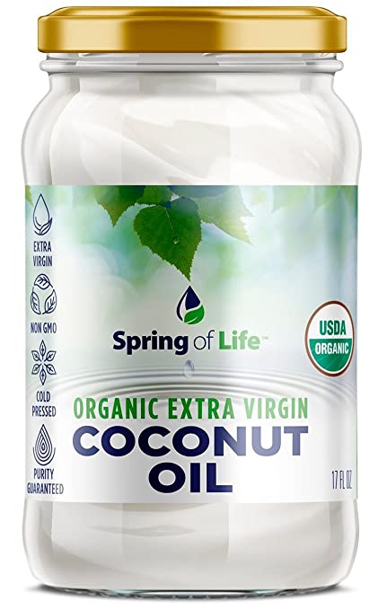 Spring of Life Organic Extra Virgin Coconut Oil - Non-GMO, Cold Pressed, Purity Guaranteed! Contains 62% MCTs