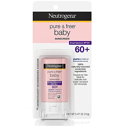 Neutrogena Pure & Free Baby Mineral Sunscreen Stick with Broad Spectrum SPF 60 & Zinc Oxide, Water-Resistant, Hypoallergenic, Oil- & PABA-Free Baby Sunscreen
