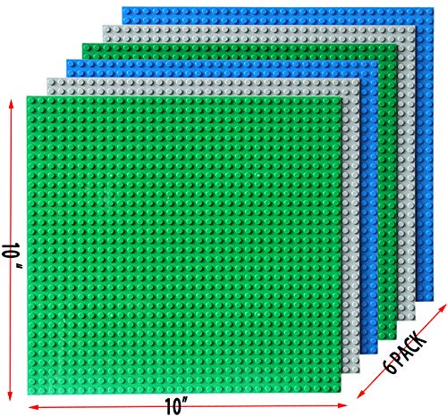 dreambuilderToy Upgrade Stackable Building Base Plates- Baseplate 10" x 10" in Variety Color, Compatible with All Major Brands (6PC Mixed)