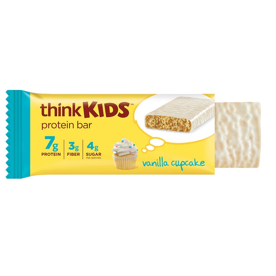 thinkKIDS Protein Bars - Vanilla Cupcake 7g Protein, 3g Fiber, 4g Sugar, No Artificial Flavors or Colors, Gluten Free, GMO