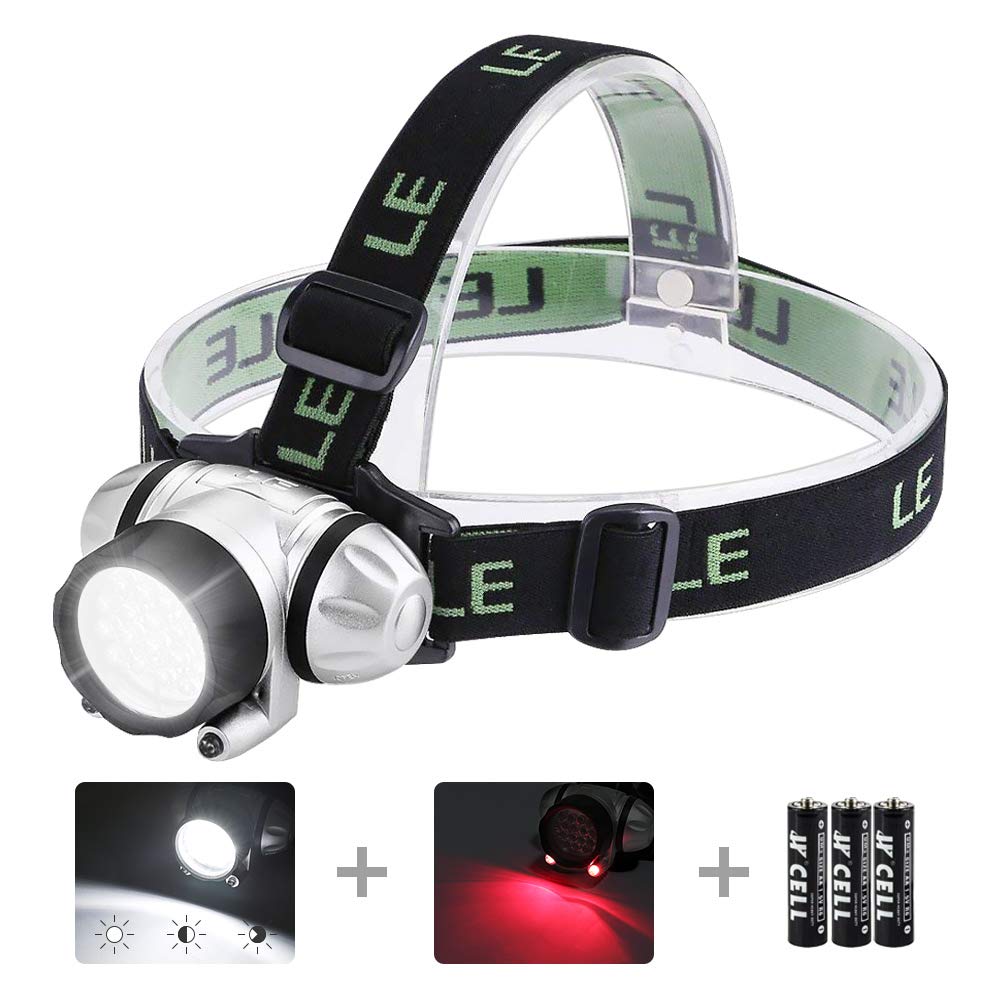 LE LED Headlamp Flashlight, Headlight with Red Light, Water Resistance, Adjustable for Kids and Adults, Perfect Head Light for Running, Hiking, Reading, Camping, Outdoor and More, Batteries Included