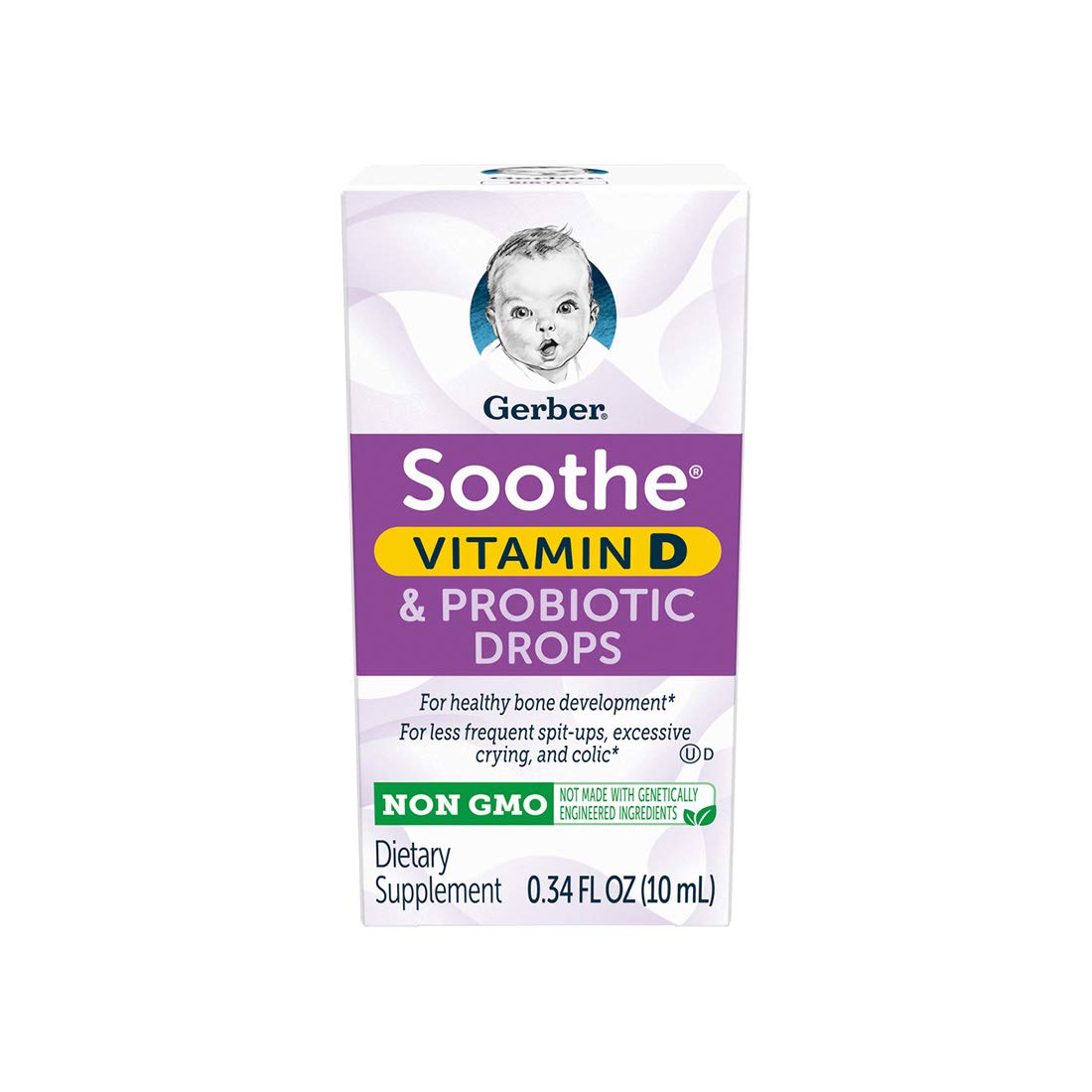 Gerber Soothe Baby Probiotic Drops with 100% Daily Vitamin D For Newborns, Infants, Babies and Toddlers