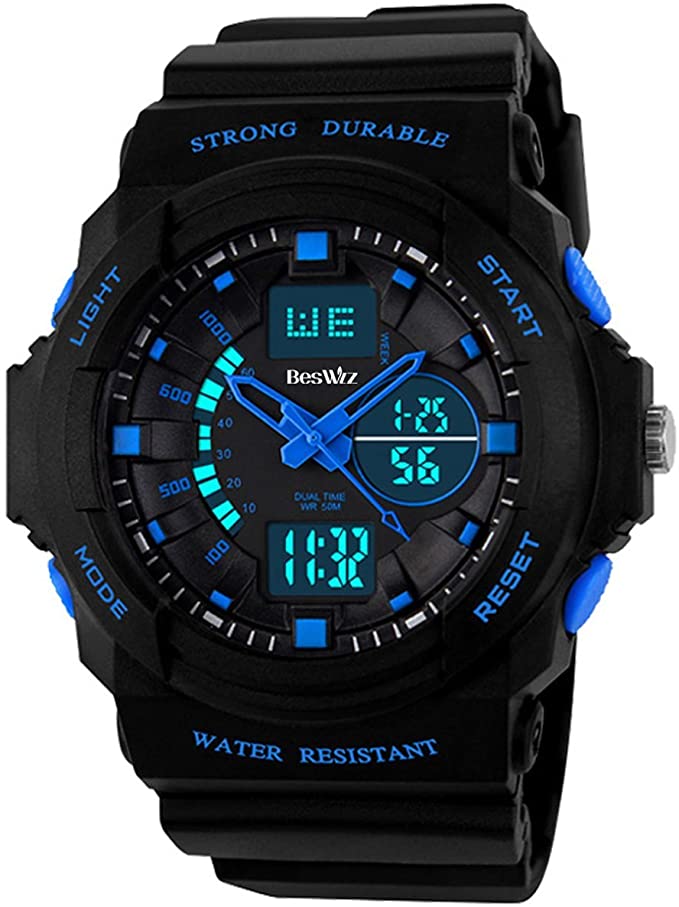BesWLZ Kids Sports Watches Multi Function Waterproof Quartz Watch Wrist Dress Watch with LED Digital Alarm Stopwatch for Boy