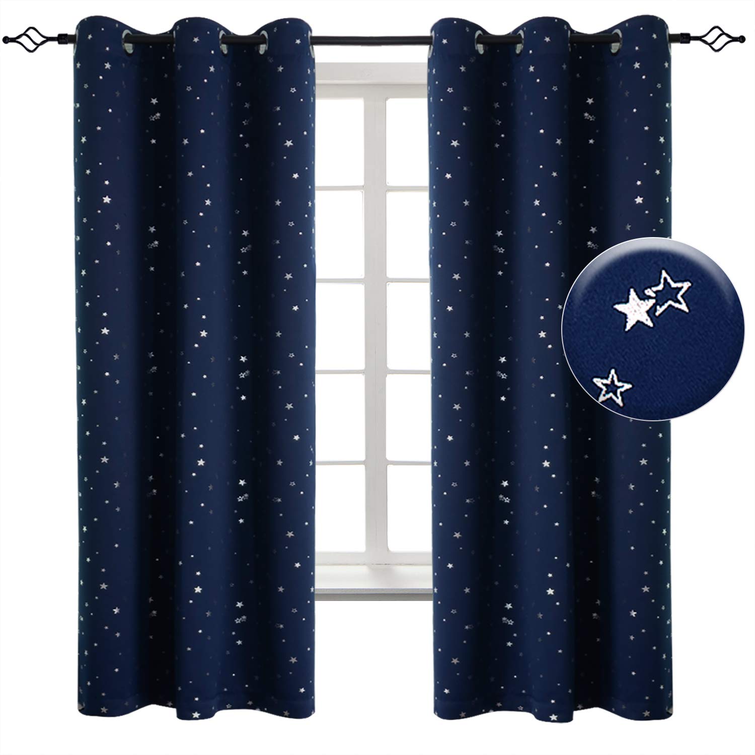BGment Navy Star Blackout Curtains for Kid's Bedroom 