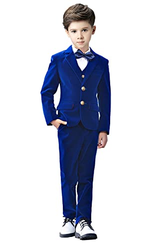 Yanlu 5 Piece Boys Suits Set Kids Formal Velvet Suit with Blazer Vest Pants Shirt and Bow Tie