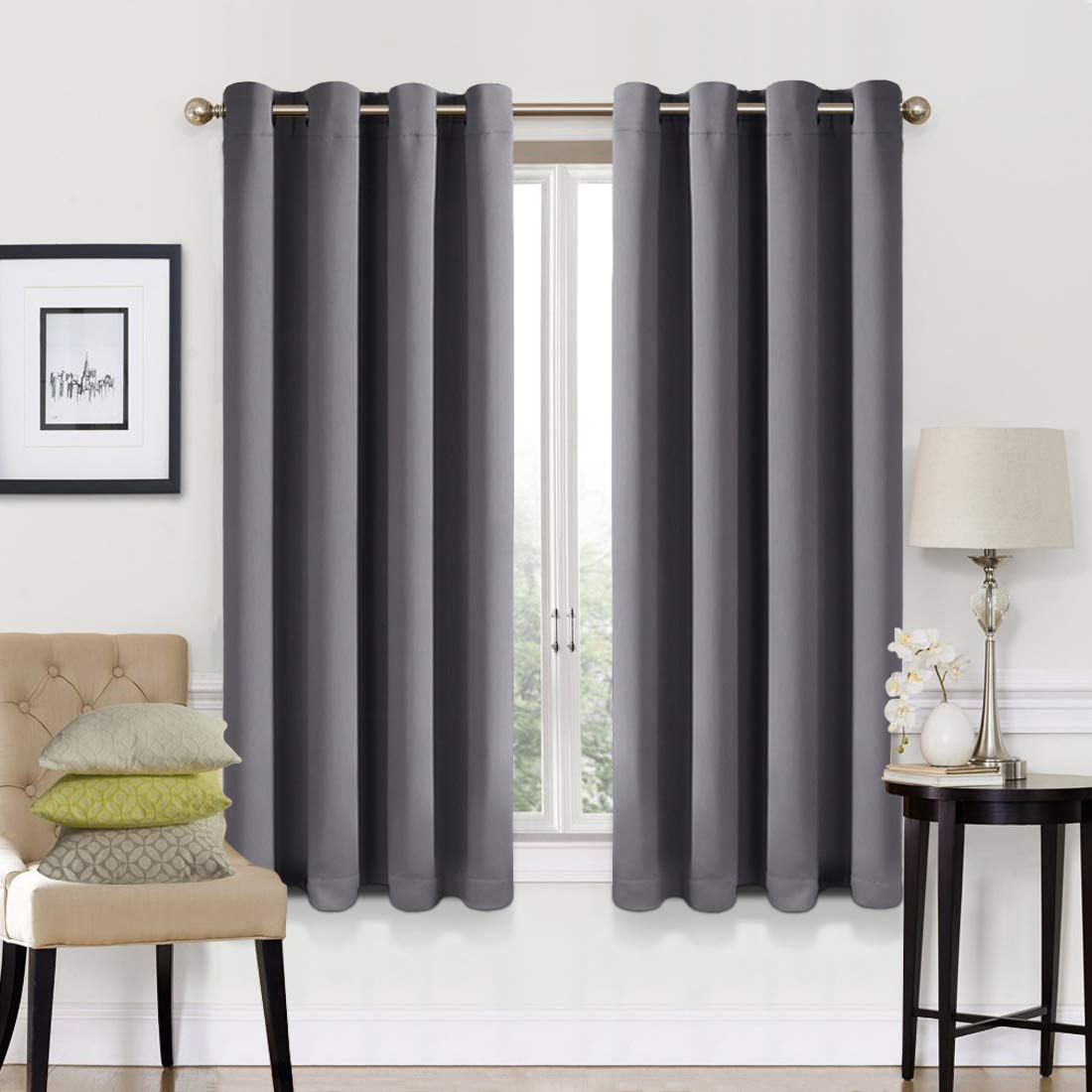EASELAND 99% Blackout Curtains 2 Panels Set Room Darkening Drapes Thermal Insulated Solid Grommets Window Treatment Pair for Bedroom, Nursery, Living Room