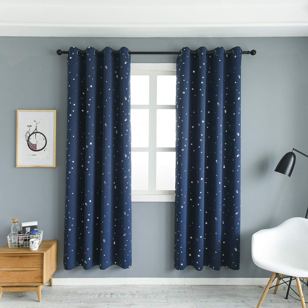 MANGATA CASA 2 Panels Blackout Curtains with Night Sky Twinkle Star for Kids Room