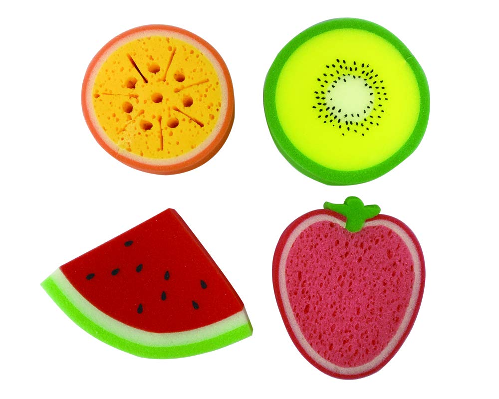 purifyou Premium Kids & Baby Bath Sponge, Set of 4 Fun Fruit Sponges