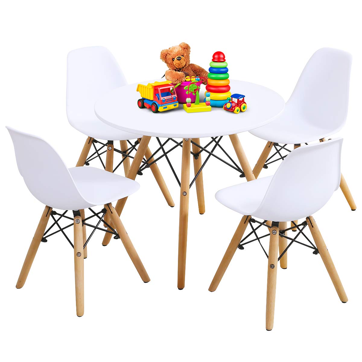 Costzon Kids Table and Chair Set, Kids Mid-Century Modern Style Table Set for Toddler Children, Kids Dining Table and Chair Set, 5-Piece Set
