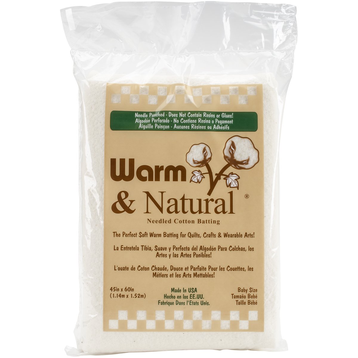 Warm Company Batting 2322 Warm & Natural Cotton Batting-Crib Size 45"X60"