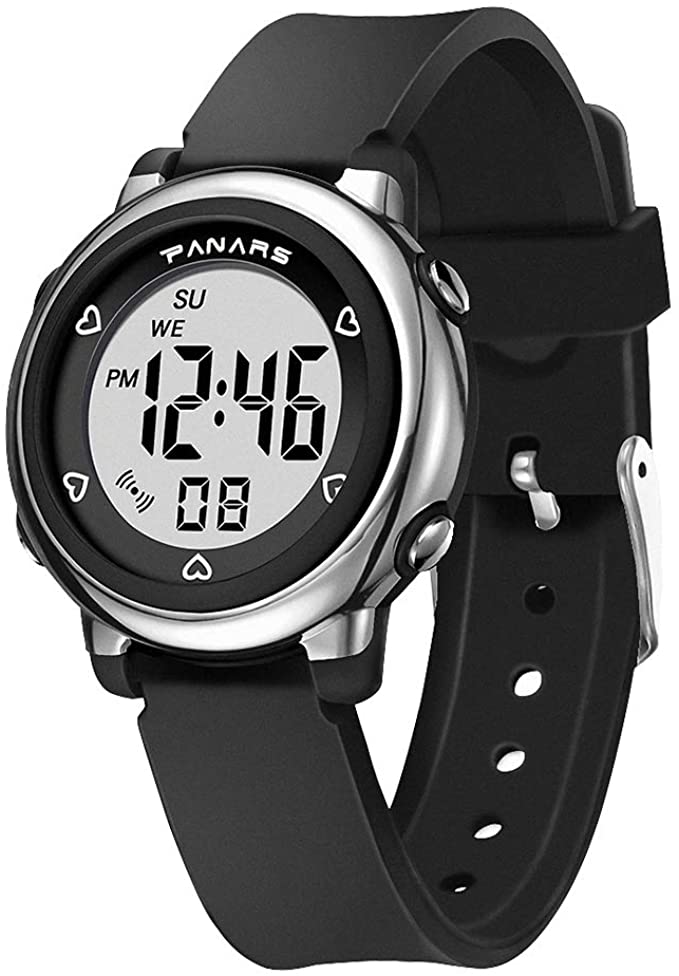 Boys Girls Sports Outdoor 50m Waterproof Electrical Wristwatch with Alarm Stopwatch Reminder for Age 4-16