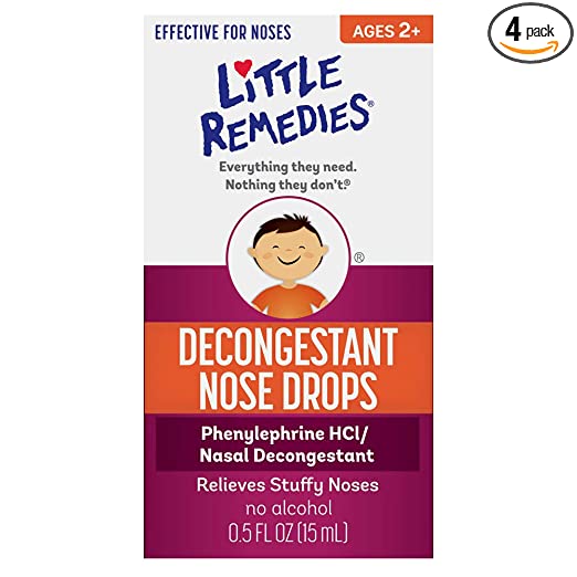 Little Remedies Decongestant Nose Drops | Ages 2-6 | 0.5 Fl. Oz (Pack of 4)