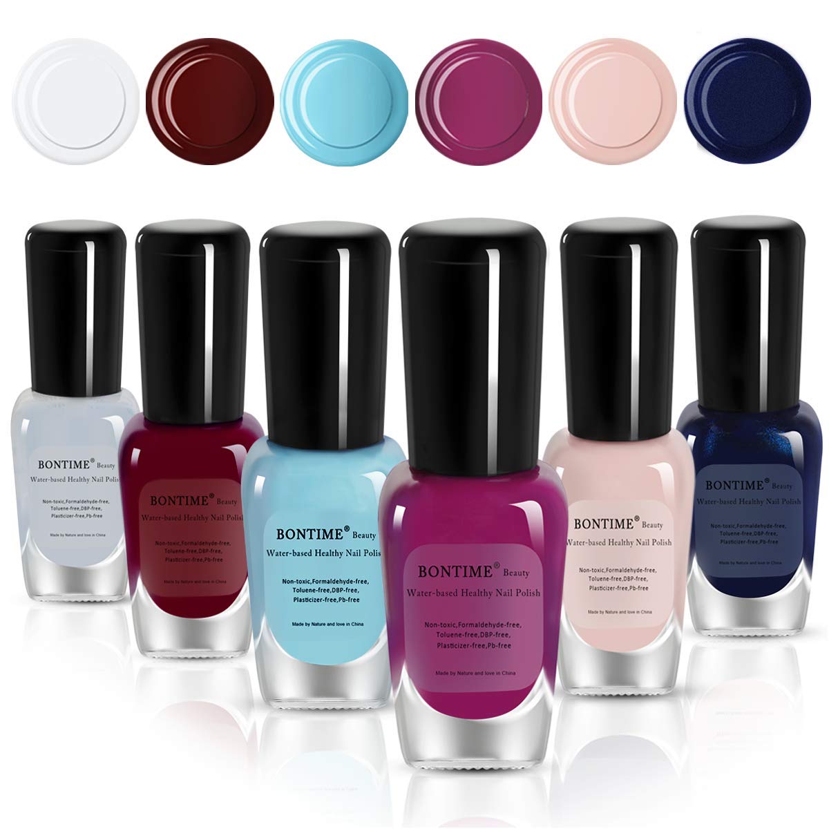 BONTIME Non-Toxic Nail Polish - Easy Peel Off & Quick Dry, Organic Water Based Nail Polish Set for Women,Teens,Kids(6 Colors,0.28 fl oz)