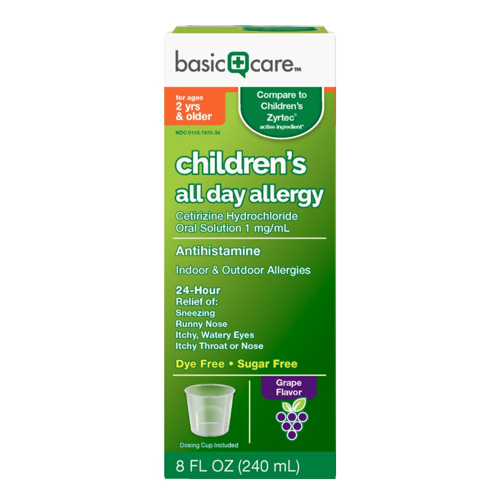 Basic Care Children's All Day Allergy Cetirizine HCl Oral Solution, 8 Ounce