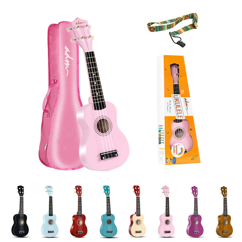 ADM Soprano Ukulele for Kids Beginners 21 Inch with Uke Starter Pack Kit, Gig Bag and Strap