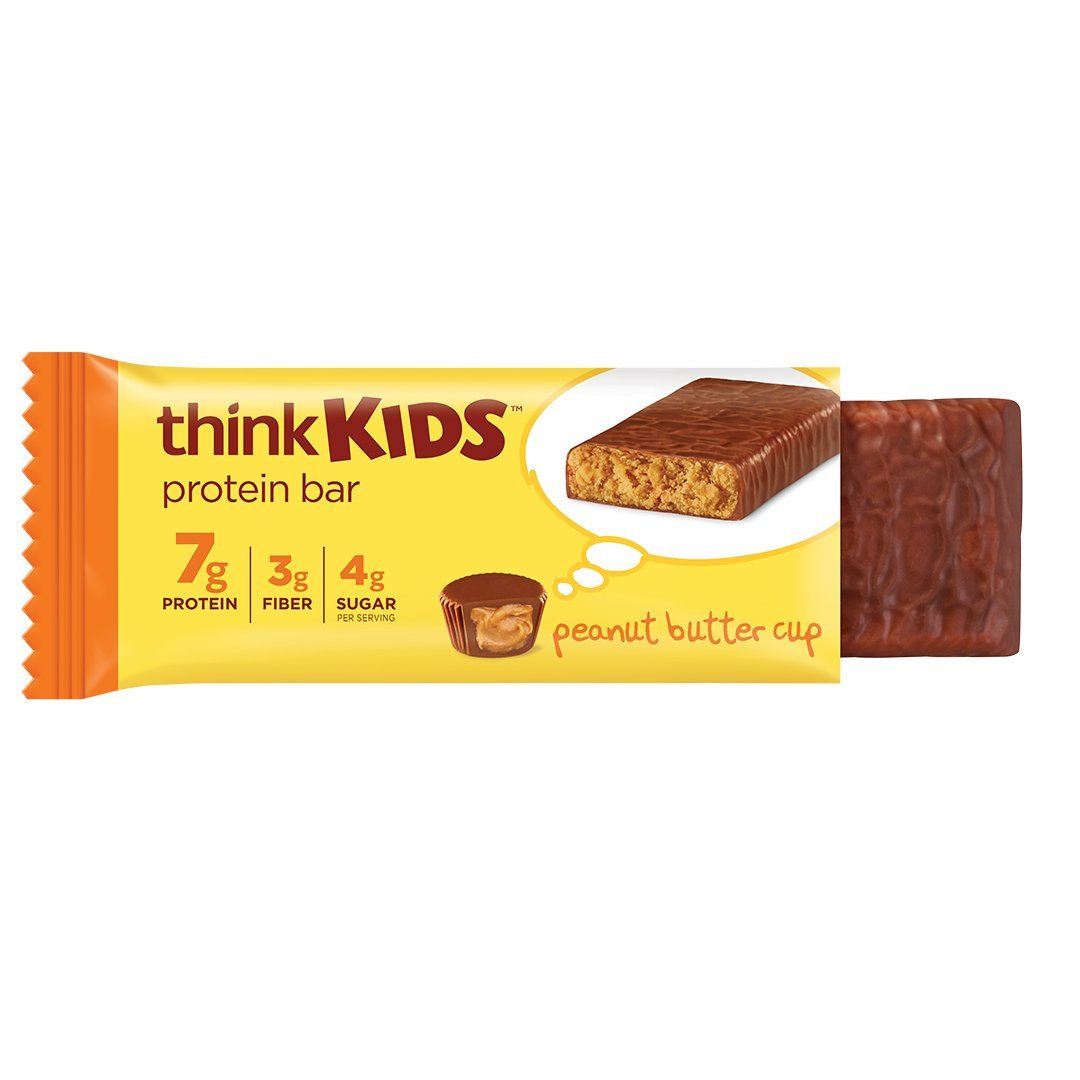 thinkKIDS Protein Bars - Peanut Butter Cup, 7g Protein, 3g Fiber, 4g Sugar, No Artificial Flavors or Colors, Gluten Free, GMO Free