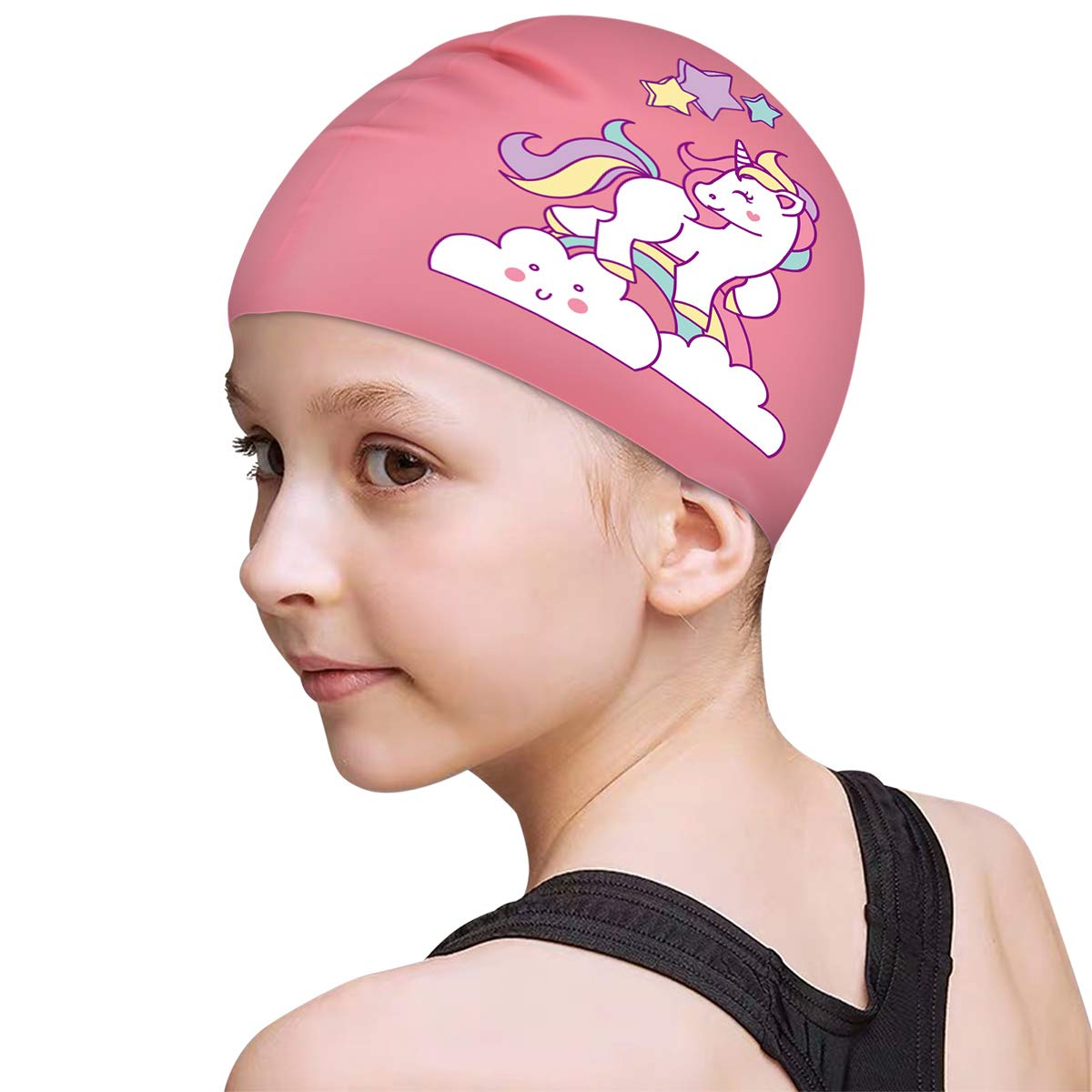 FUNOWN Kids Swim Caps for Kids, Children, Boys and Girls Aged 2-8, Baby Waterproof Bathing Caps for Long and Short Hair