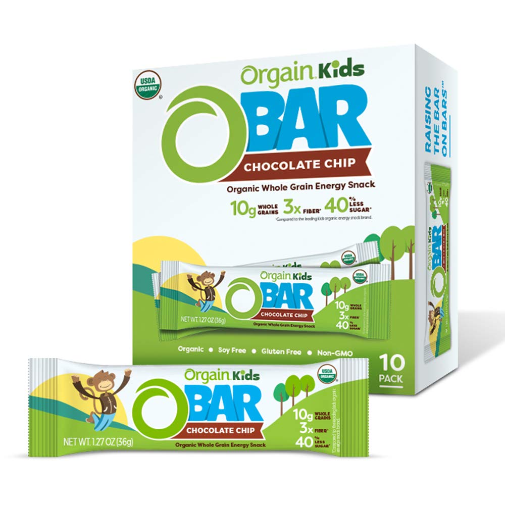 Orgain Organic Kids Energy Bar, Chocolate Chip - Great for Snacks, Vegan, 7g Dietary Fiber, Dairy Free, Gluten Free, Lactose Free, Soy Free, Kosher, Non-GMO