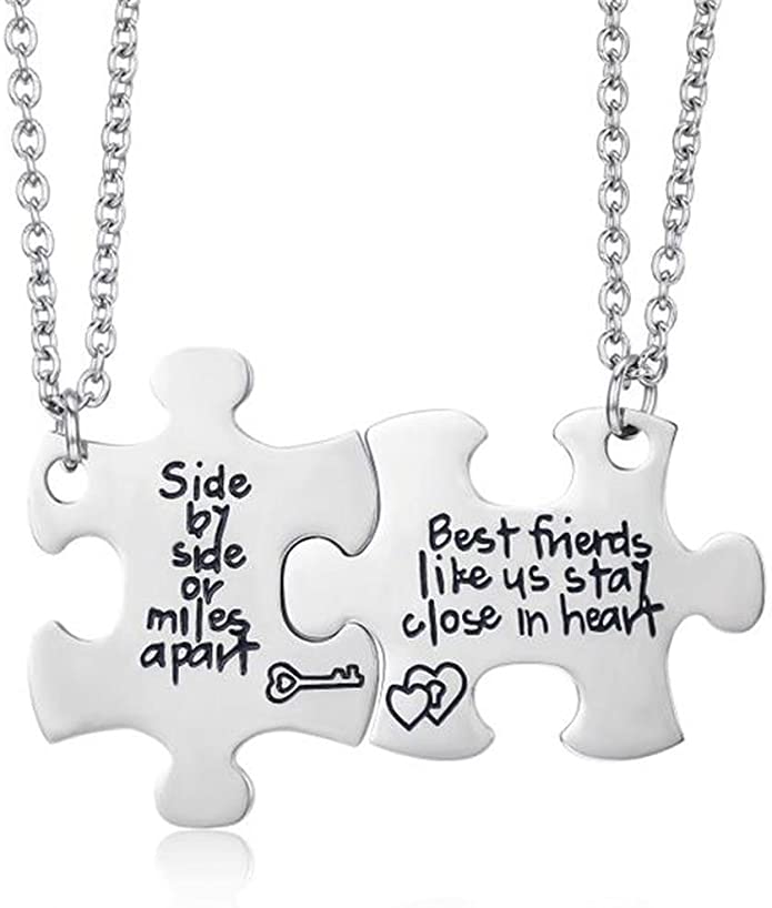 Udobuy2 Pcs Best Friends Side by Side Or Miles Apart Best Friend Necklaces