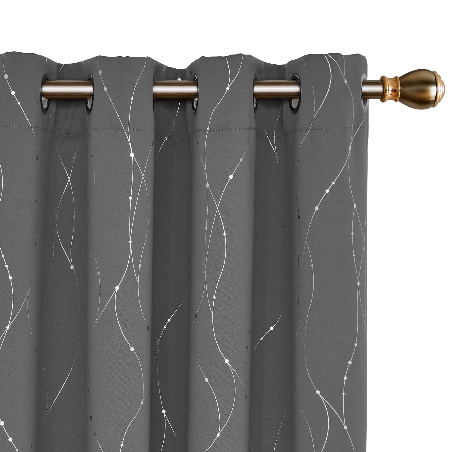Deconovo Blackout Curtains Grommets with Dots Pattern Thermal Insulated Drapes Light Blocking Curtains