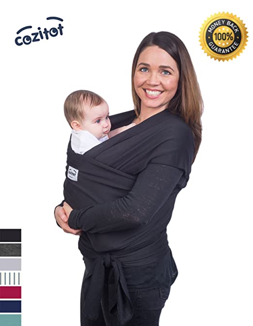 Black Babycarrier Sling Wrap by Cozitot | Stretchy All Cloth Baby Carrier | Baby Carrier | Small to Plus Size Baby Wrap | Nursing Cover | Best Baby Shower Gift