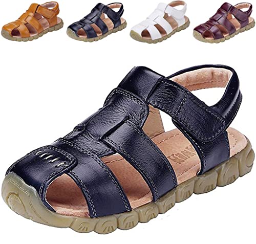 DADAWEN Boy's Girl's Leather Closed Toe Outdoor Sport Sandals (Toddler/Little Kid/Big Kid