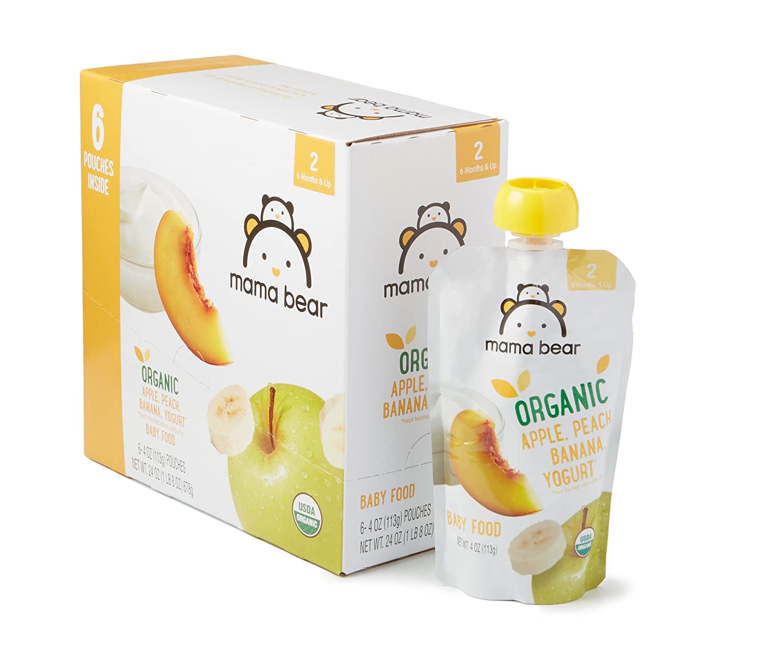 Amazon Brand - Mama Bear Organic Baby Food, Stage 2, Apple Peach Banana Yogurt