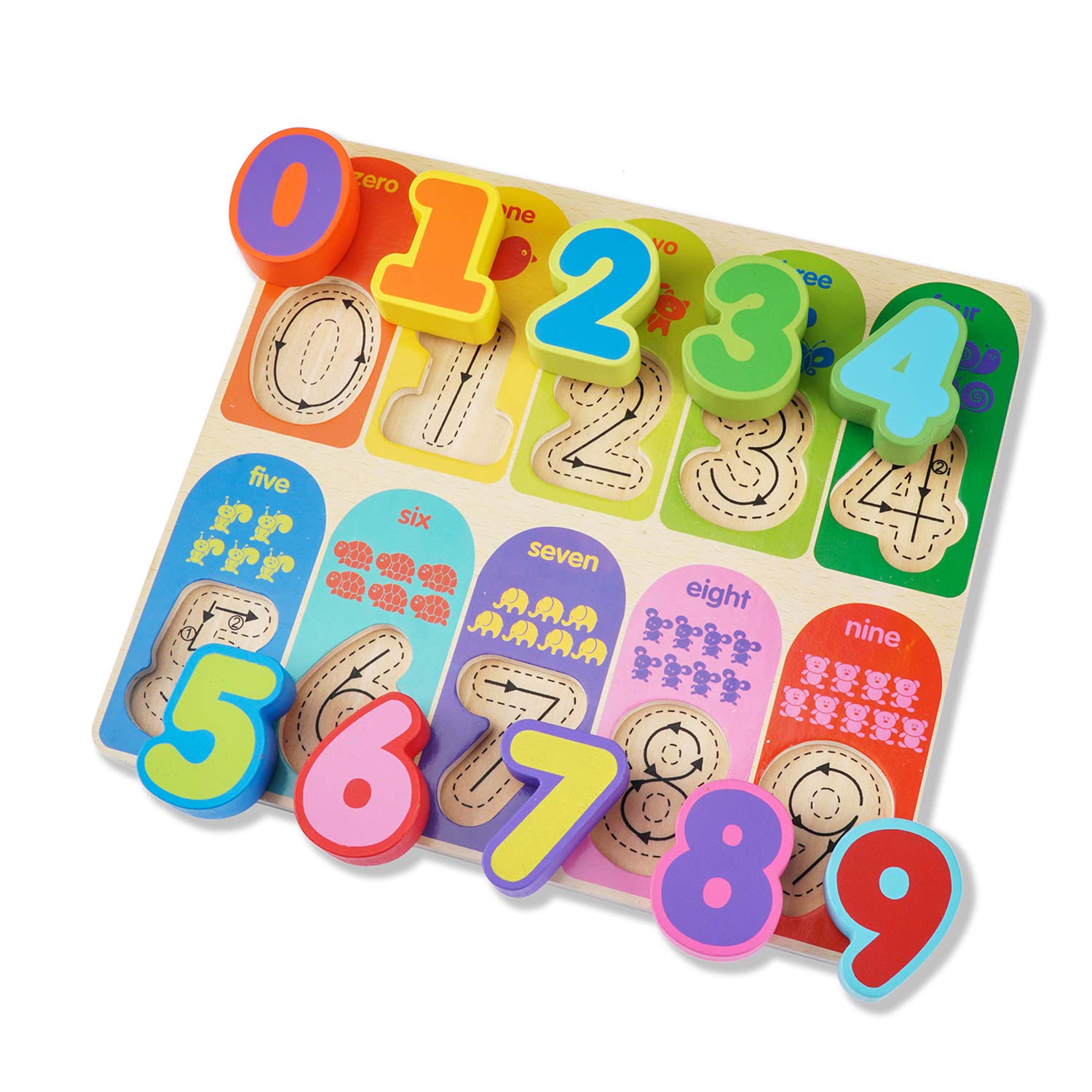 Jamohom Kid Wooden Numbers Puzzle Board Preschool Intelligence Early Educational Math Toys for Toddlers 10 Pieces
